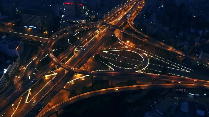 成都二环路立交桥夜景航拍