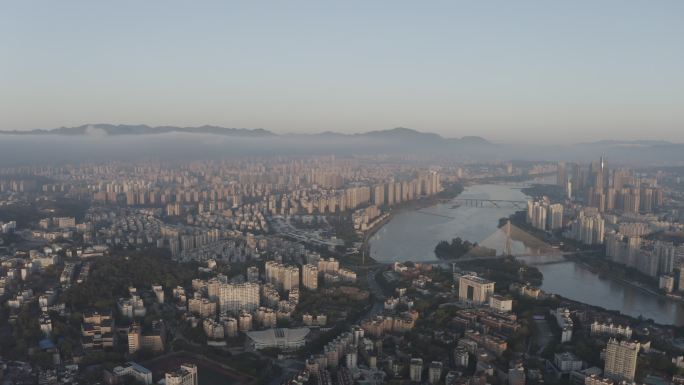 福州城市航拍日出城市大景