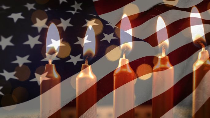 美国国旗和蜡烛唯美梦幻粒子流体五角星
