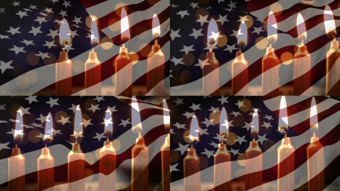 美国国旗和蜡烛唯美梦幻粒子流体五角星