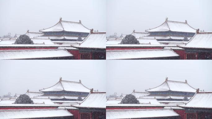 大雪中的故宫皇宫古建筑意境