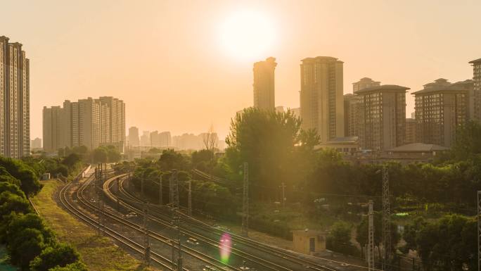 西安 夕阳 延时 火车