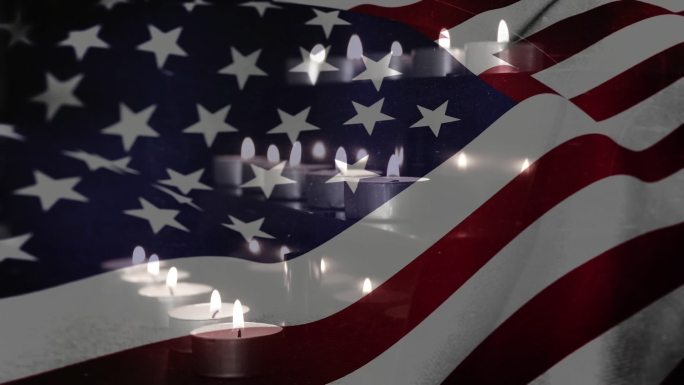 美国国旗和蜡烛哀悼纪念