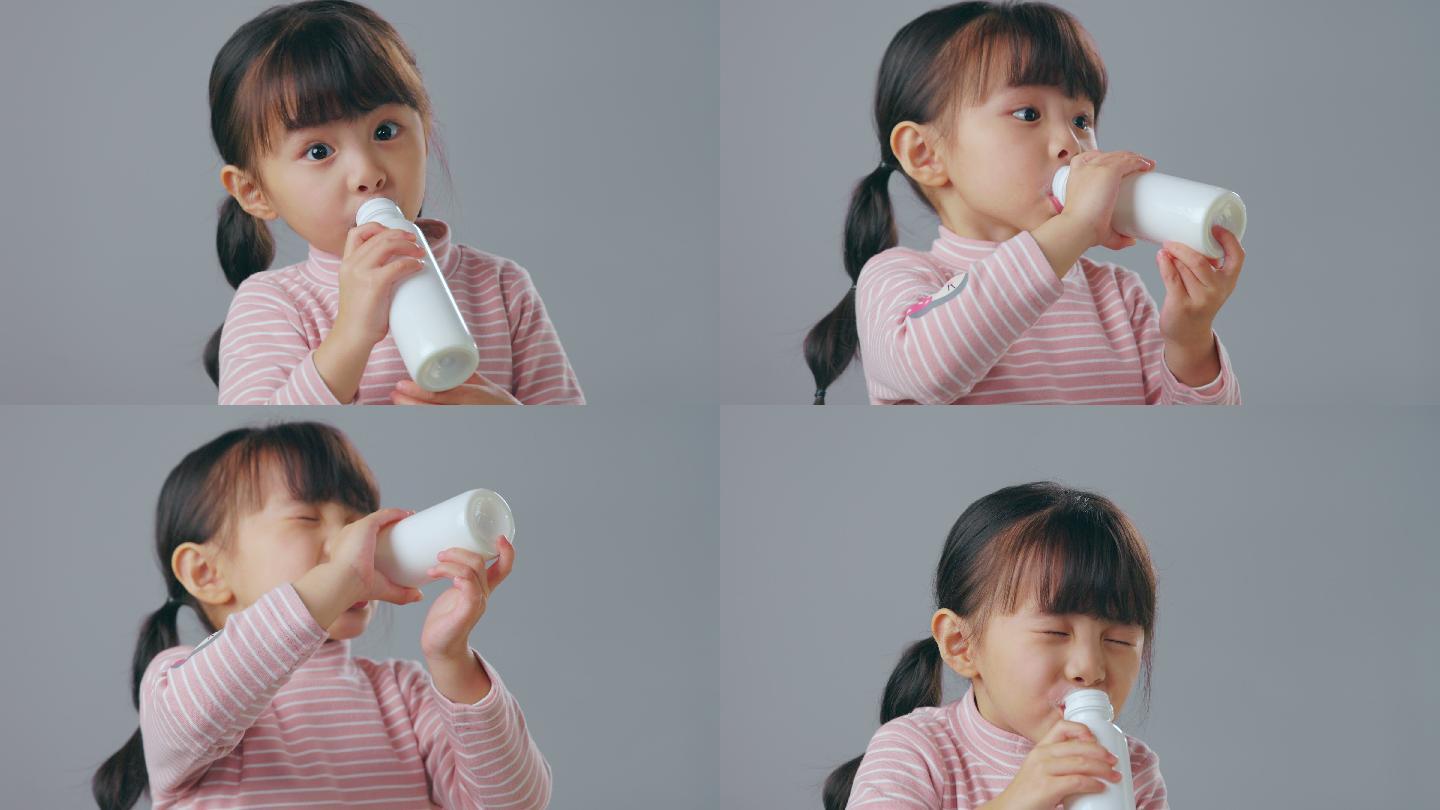 喝牛奶的小女孩漂亮小姑娘鲜奶早餐