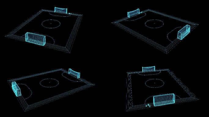 4K蓝色全息科技足球场三维素材旋转带通道