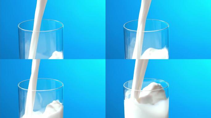 牛奶倒入玻璃杯中营养食材养生