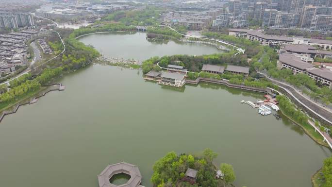 西安曲江南湖春景航拍