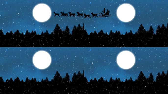 圣诞老人坐在驯鹿拉的雪橇上