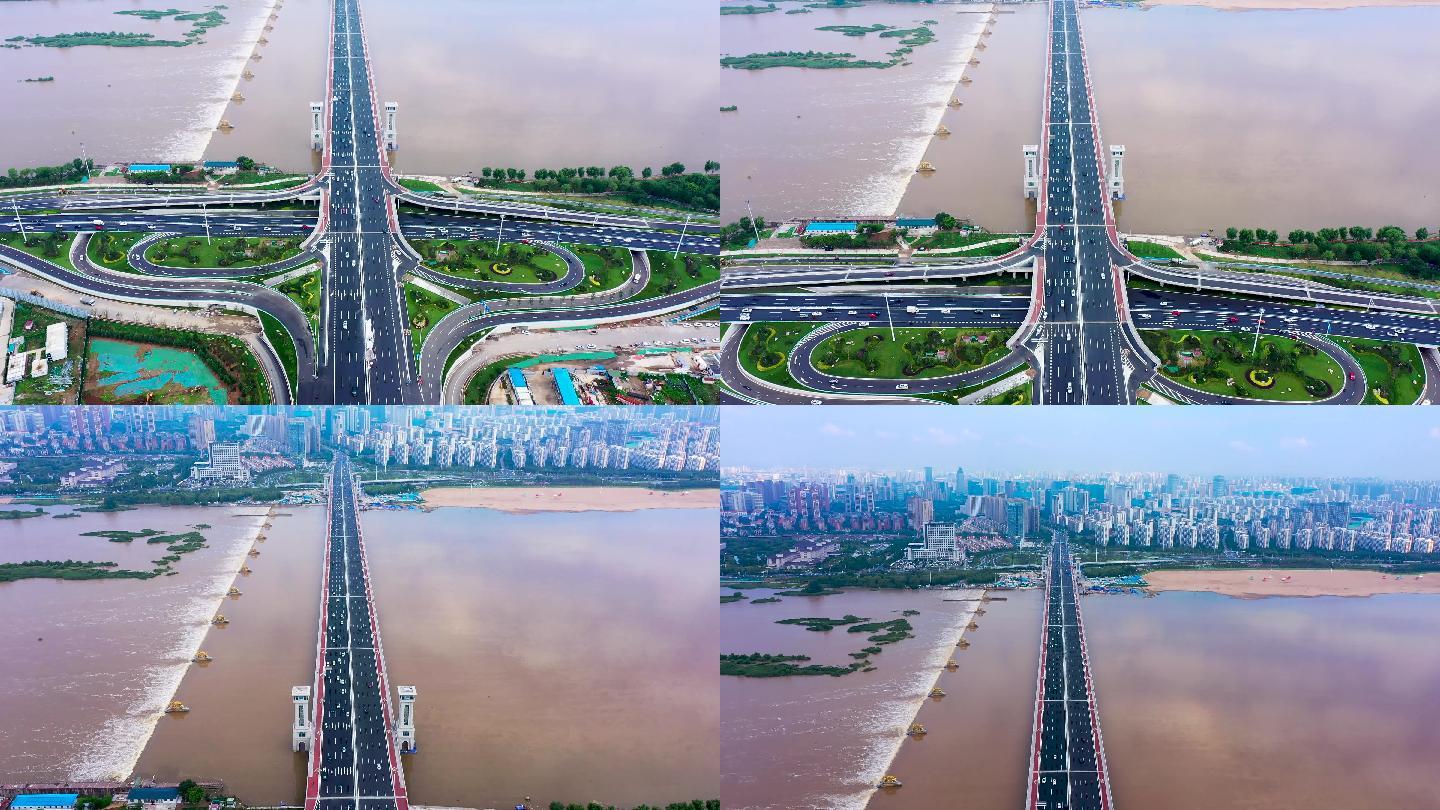 4K航拍临沂市城市风景——沂河大桥风景