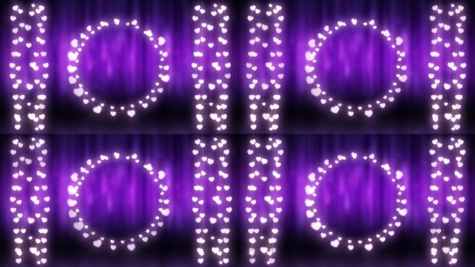 在紫色的背景上，发光的圆圈和串串的仙女灯
