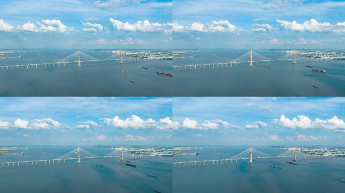 大气震撼沪苏通长江大桥4K航拍延时素材