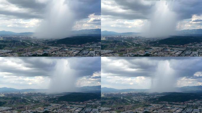 城市暴雨航拍延时