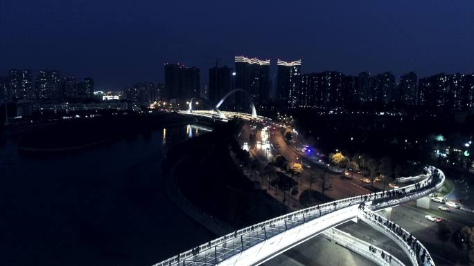 成都中和镇五岔子大桥夜景航拍