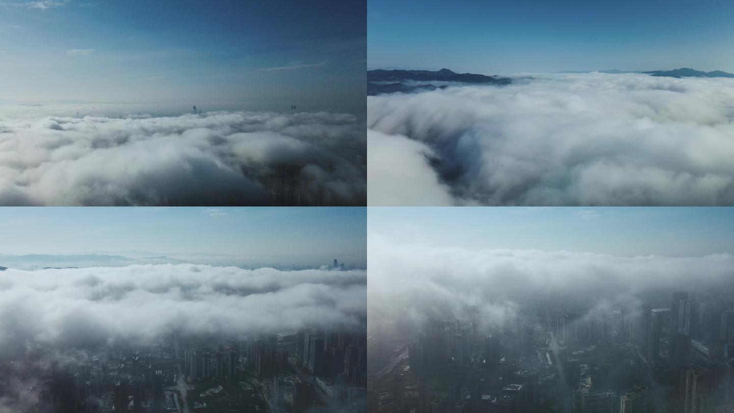 昆明城市清晨的云海景观
