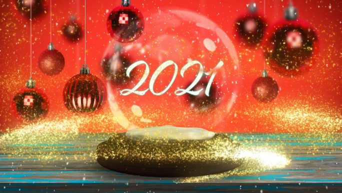 雪花玻璃球上的2021年