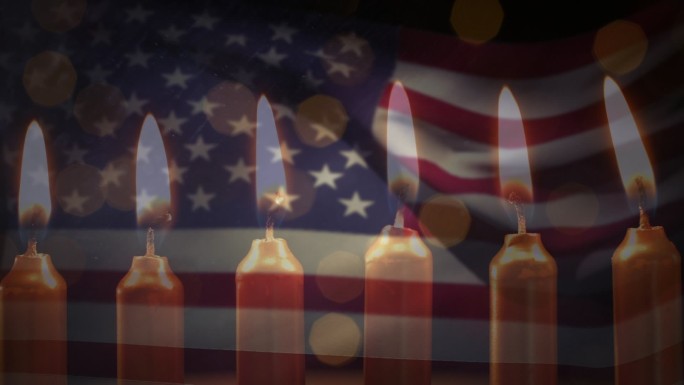 美国国旗和蜡烛烛光祈祷祈福