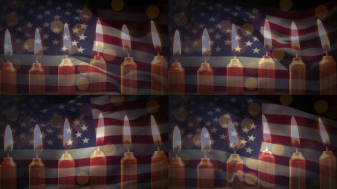 美国国旗和蜡烛烛光祈祷祈福