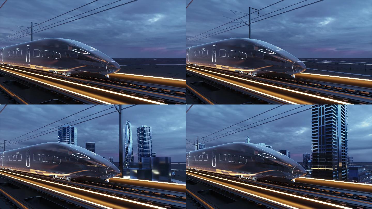 科幻城市高铁行驶镜头