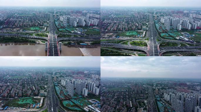 4K正版航拍临沂北京路沂河大桥河东区风景