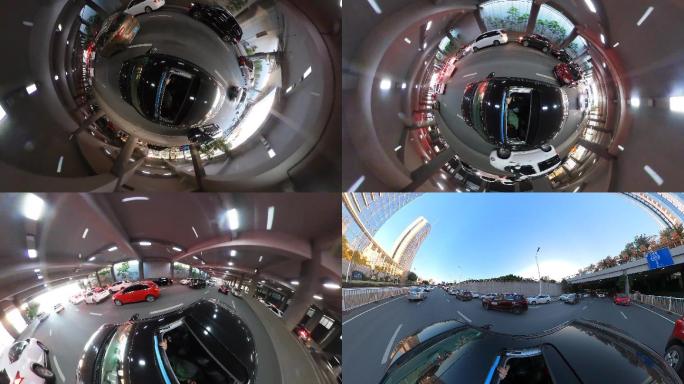 360全景相机车过隧道马路小行星