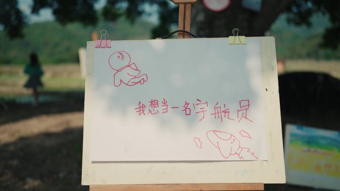 山村留守儿童在画板上写下梦想