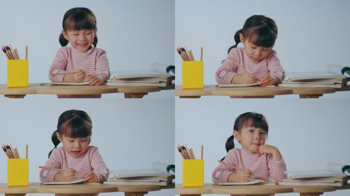 认真学习的小女孩快乐铅笔学习
