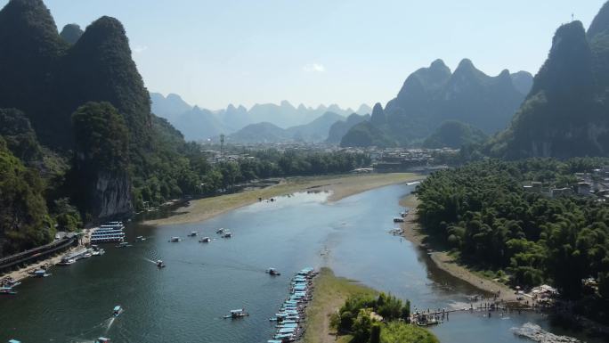 4k航拍广西桂林人民币风景区桂林山水风光