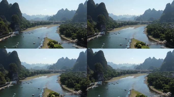 4k航拍广西桂林人民币风景区桂林山水风光