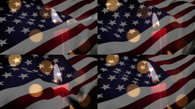 美国国旗和蜡烛星星发光