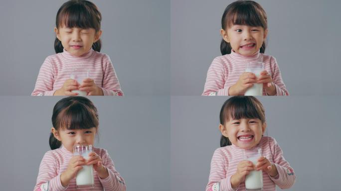 喝牛奶的小女孩幸福童年快乐童年欢乐童年