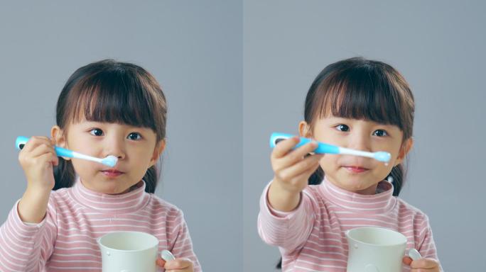 刷牙的小女孩爱牙护牙小孩