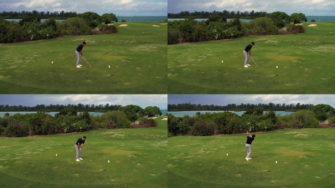 高尔夫运动员挥杆击球视频素材