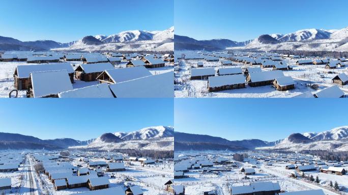 新疆阿勒泰禾木村冬景航拍