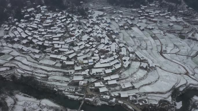 贵州省丹寨县苗寨梯田雪景