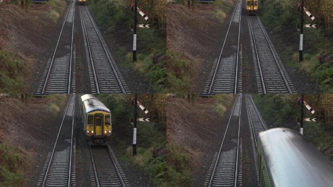行驶的火车特写俯拍火车列车列车飞驰而过火