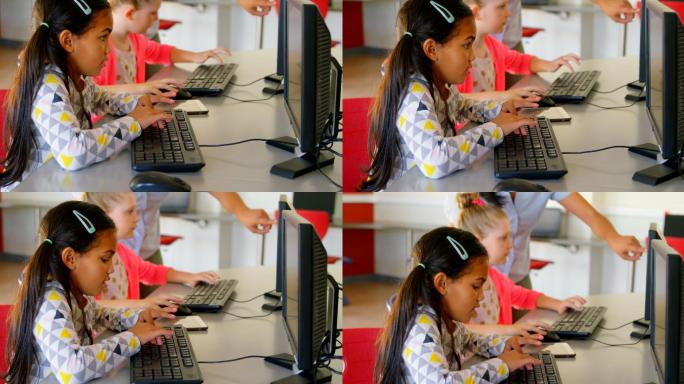 亚洲女教师在学校用电脑教孩子们4k