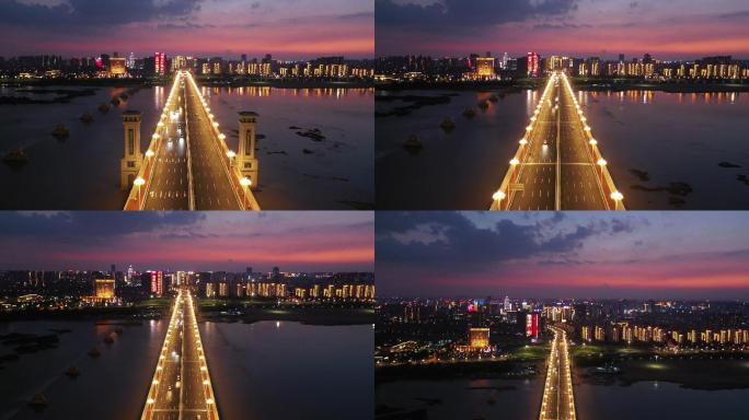 4K航拍临沂市北京路沂河大桥城市夜景