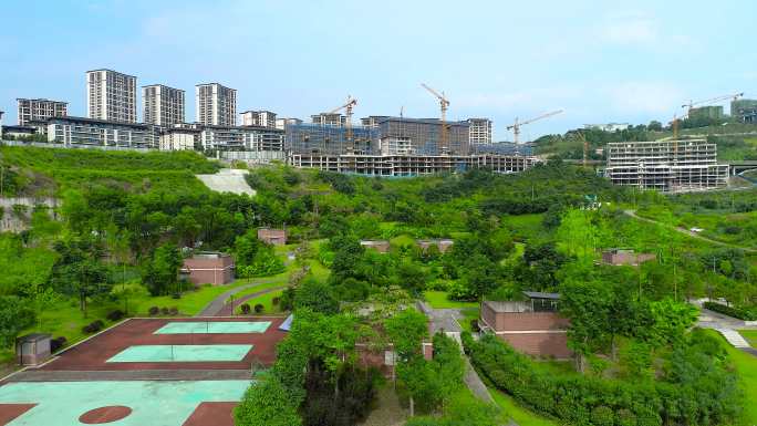 航拍重庆两江新区悦来污水处理厂外景