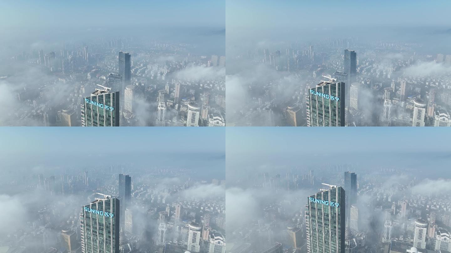 春天平流雾摩天大楼高层建筑楼体商务广告