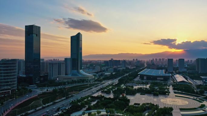 宁夏银川北京路德丰大厦日落延时