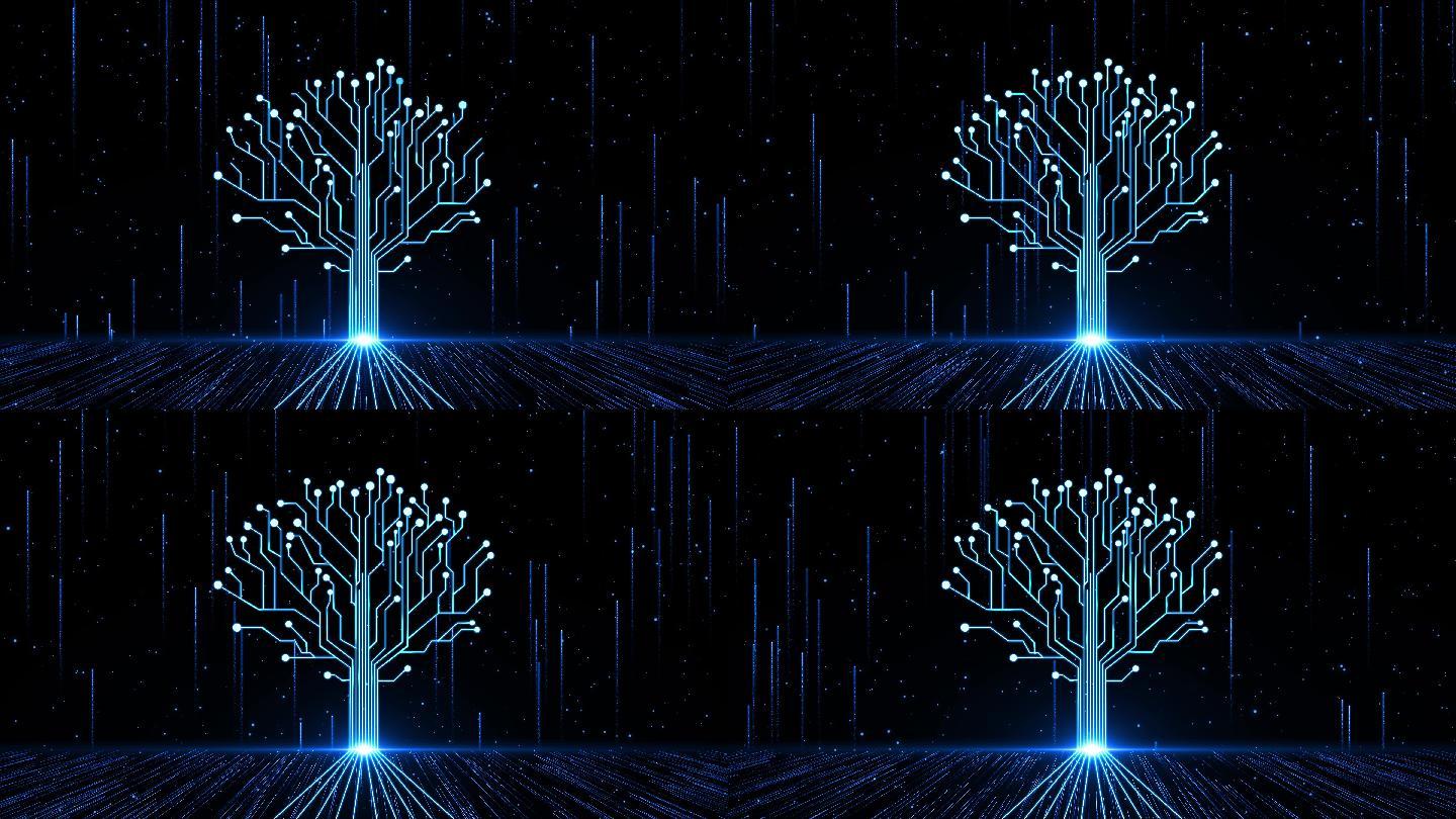4K蓝色粒子光线大树生长 1