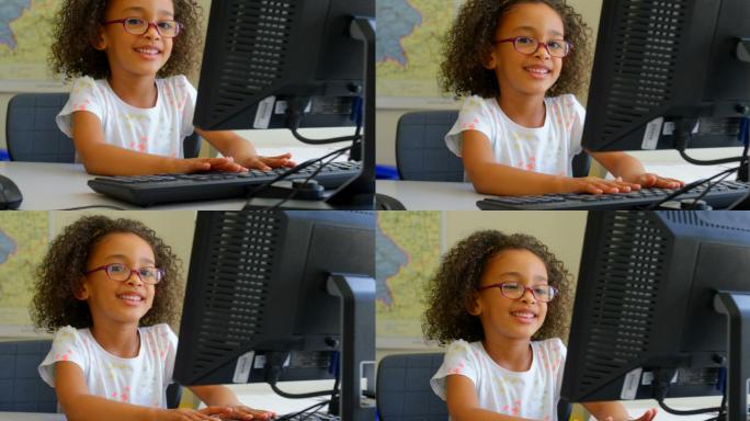 女生使用桌面电脑在教室在学校4k
