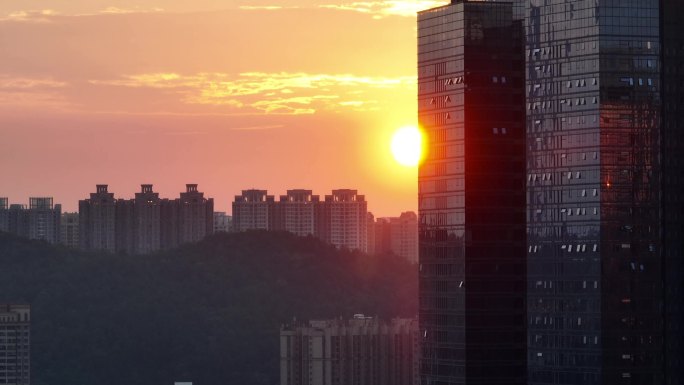 城市日出日落 建筑太阳写意