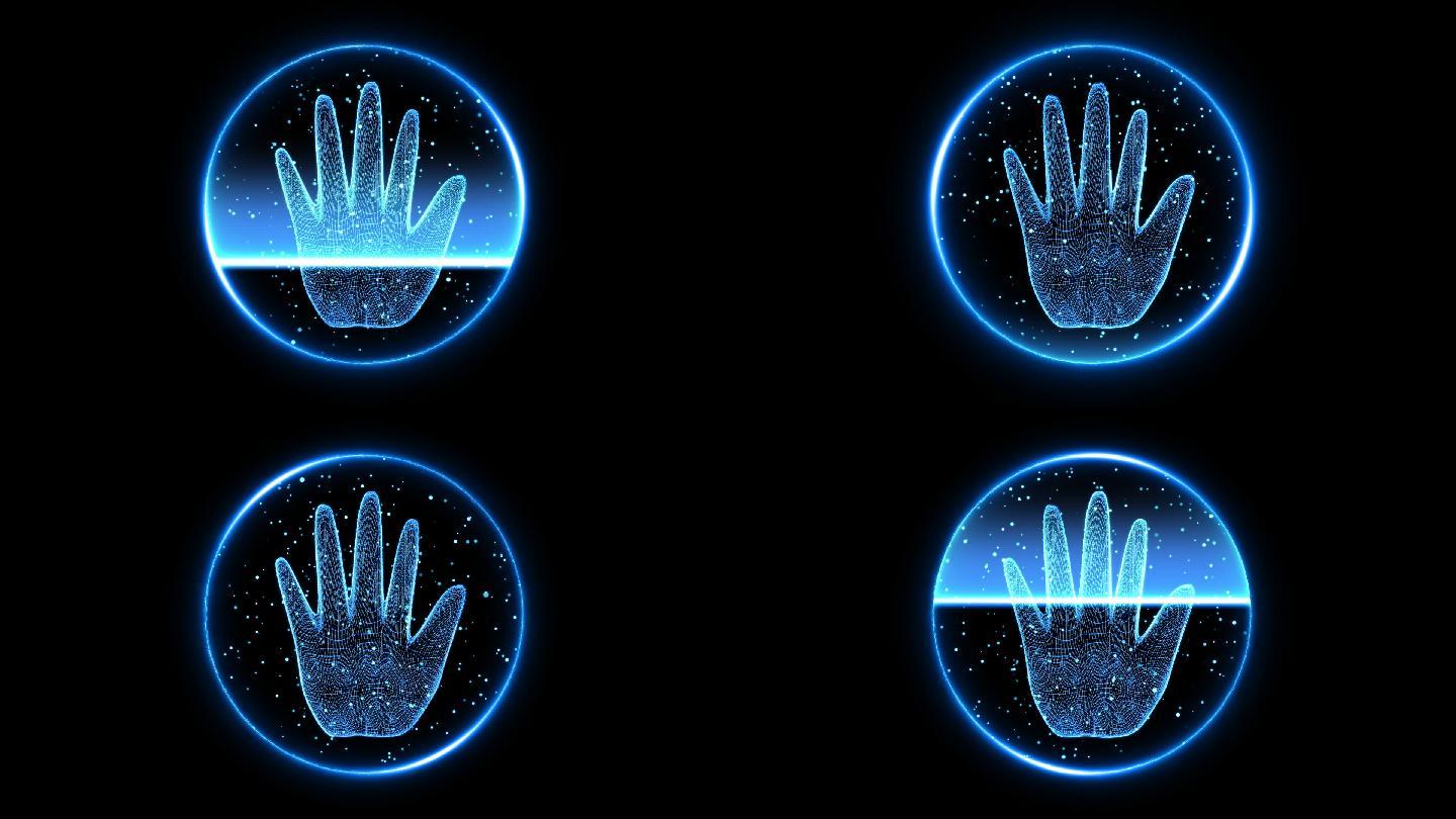 蓝色科技扫描手掌通道视频-无缝循环3