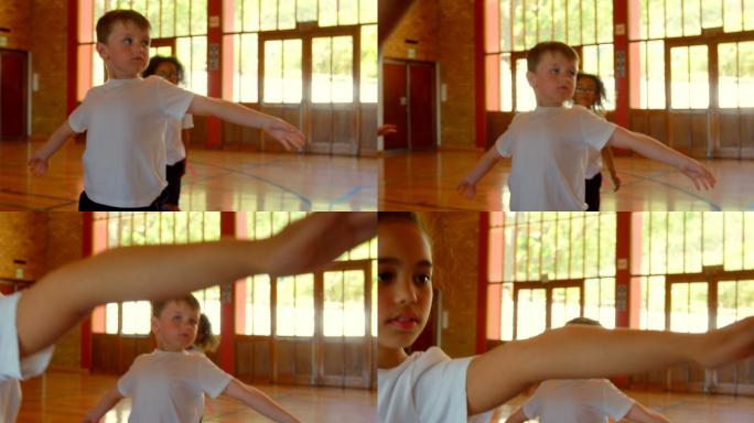 小学生在练习瑜伽外国人老外小孩儿童舞蹈室