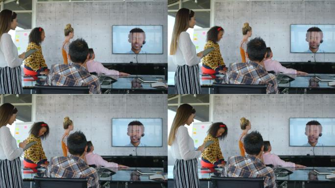 企业高管在现代化的办公室里进行4k视频会议