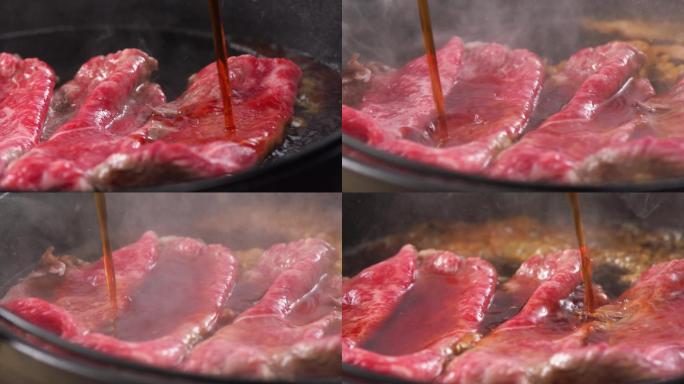 寿喜锅煮牛肉实拍素材