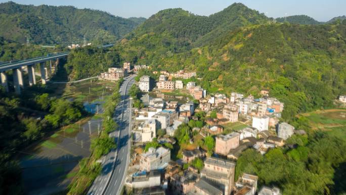 航拍 田园风光 新农村 乡村 山河村 延时摄影/广东 云浮