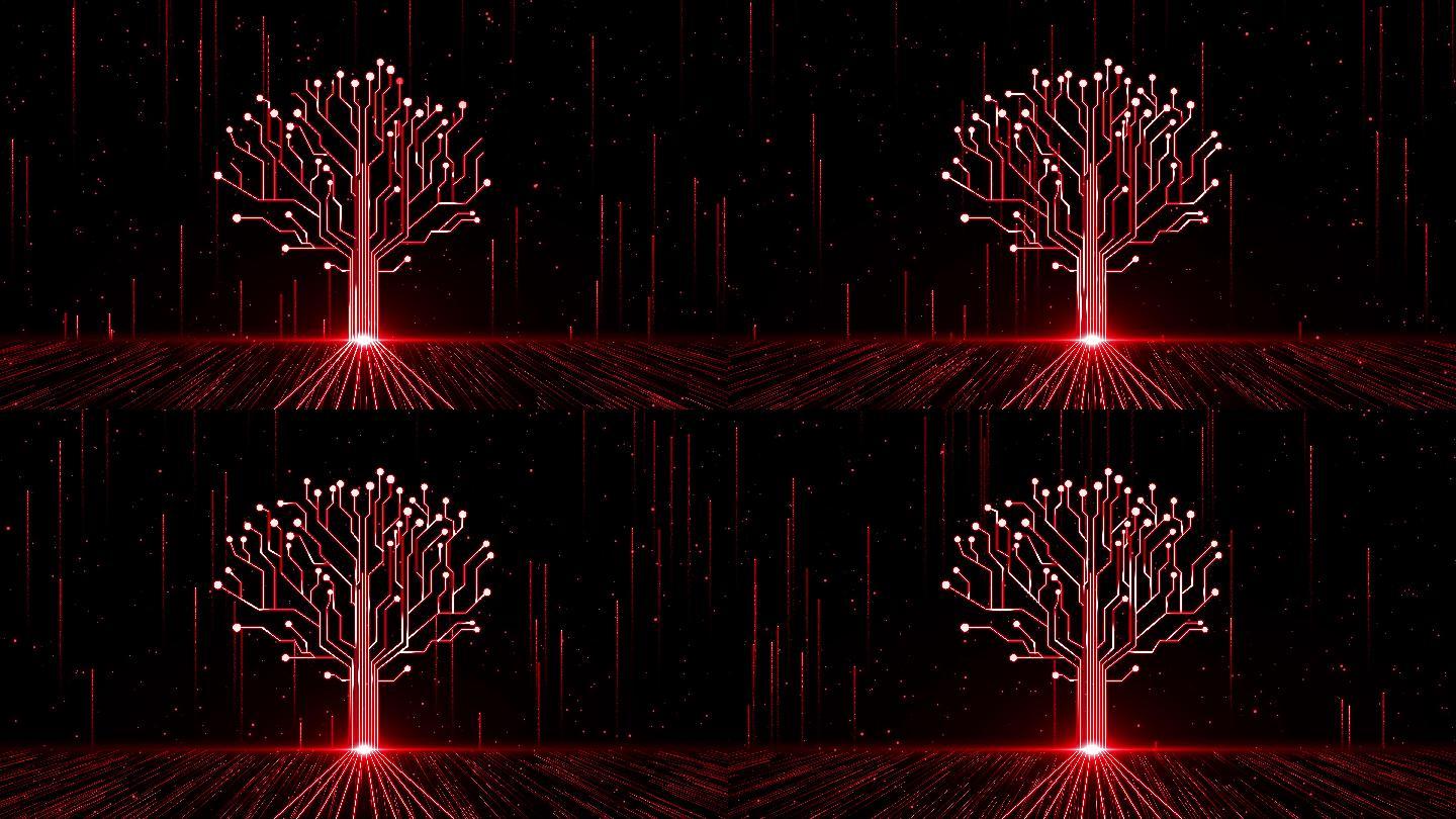 4K红色粒子光线大树生长1