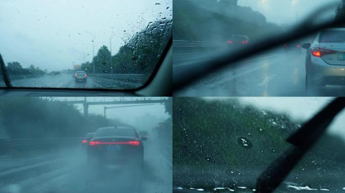 开车路上暴雨，车窗外的雨景4k视频素材